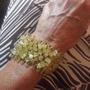 Handmade huichol citrine chips beaded bracelet adj